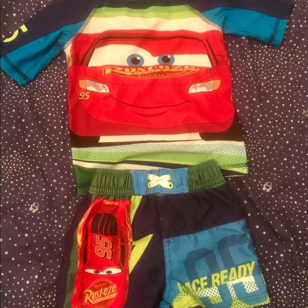 Lightening McQueen Rash-guard and swim trunks